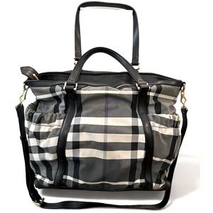 Burberry nova check leather and nylon diaper bag with shoulder strap